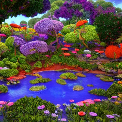 Prompt: a tiltshift 4 k photo of visions of serenity in the garden of enchantment, detailed digital art by howard arkley, anton fadeev and james gurney, hyperdetailed 4 k hd realism rendered in unreal engine