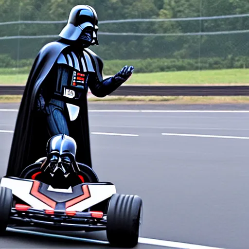 Prompt: darth vader racing a go kart in a race track