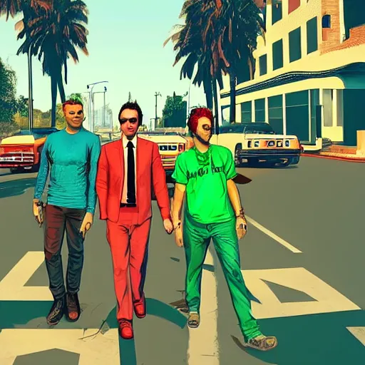 Image similar to Green Day in GTA V, cover art by Stephen Bliss, artstation