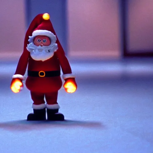 Prompt: a cinematic film still from a 2001 Pixar horror movie about an evil robotic Santa, in the style of Pixar, shallow depth of focus