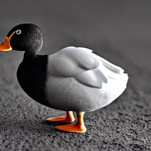 Image similar to Duck in black, film, cinematic, 4k, HD, ultrarealistic