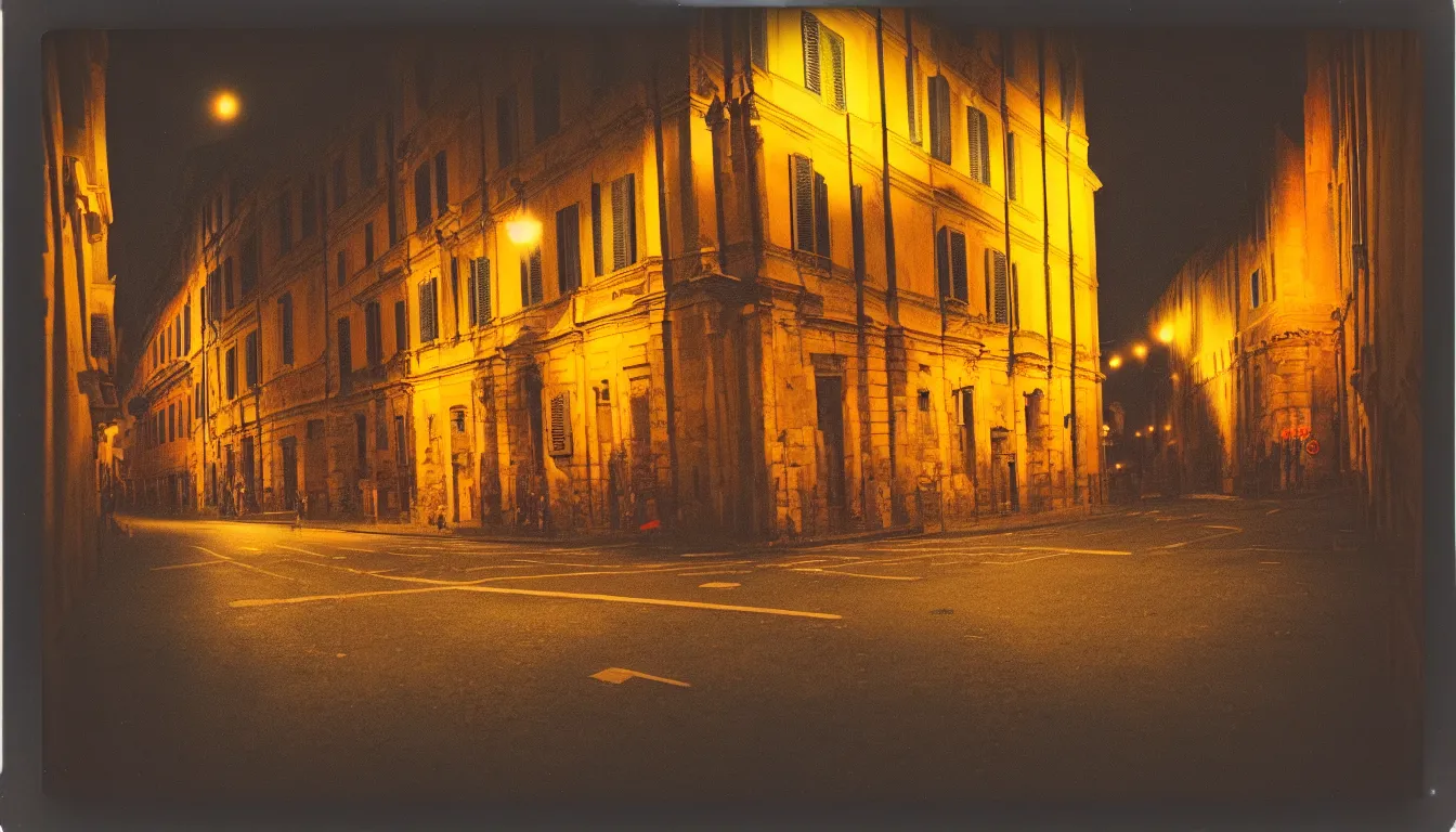 Prompt: colorful instant photograph of rome at night, polaroid, light leak, raw, nostalgic