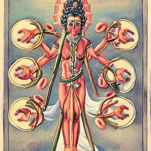 Image similar to [ kali ] ( ( ( ( 6 arms with swords ) ) ) ), laying easter to the ( ( ( ( ( ( world ) ) ) ) ),