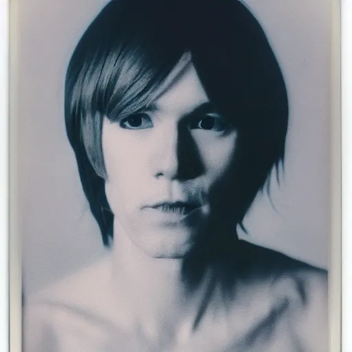 Image similar to Polaroid Portrait of Andy Warhol doing anime cosplay, taken in the 1970s, photo taken on a 1970s polaroid camera, grainy, real life, hyperrealistic, ultra realistic, realistic, highly detailed, epic, HD quality, 8k resolution, body and headshot, film still, front facing, front view, headshot and bodyshot, detailed face, very detailed face