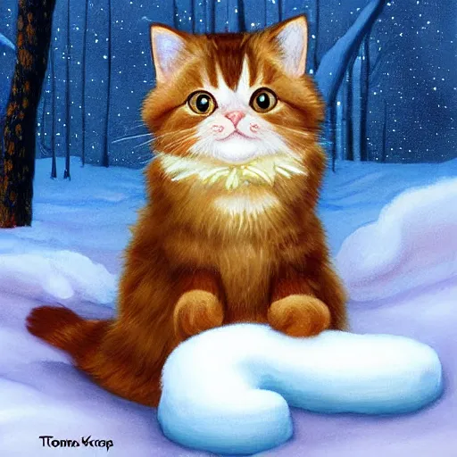 Prompt: It's Maple the cat's birthday, digital painting by Thomas Kinkaid