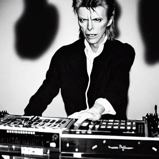 Prompt: david bowie on the dj decks