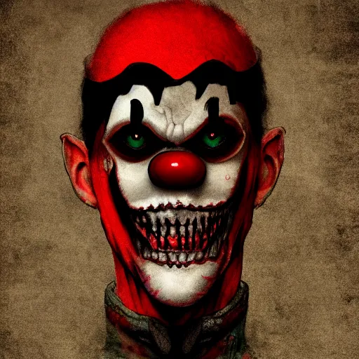 Prompt: Scary clown, horror, terrifying, terror, digital art, trending on artstation, creepy-pasta, 8k