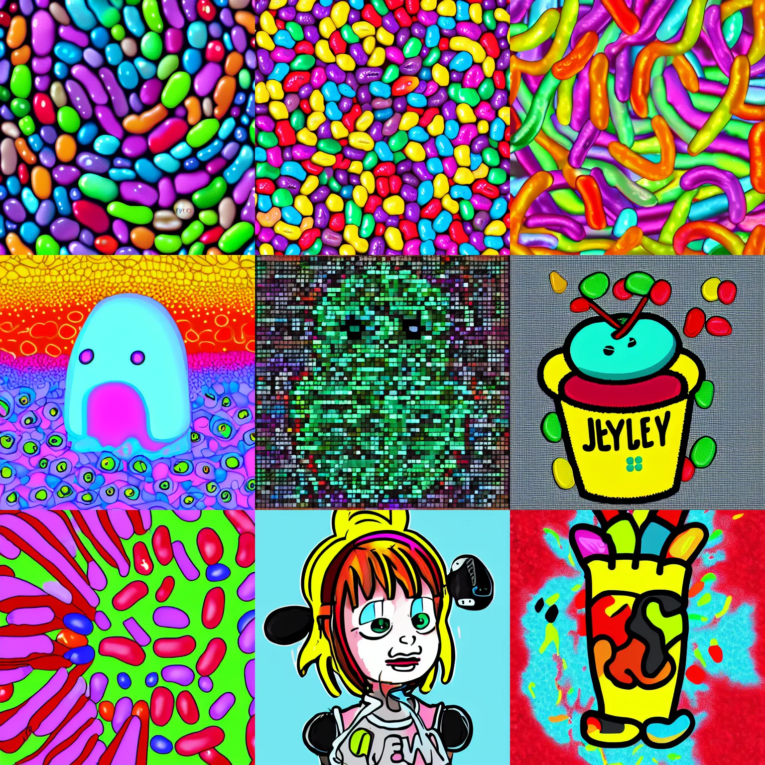 Prompt: jellybean in the style of Y2K digital art