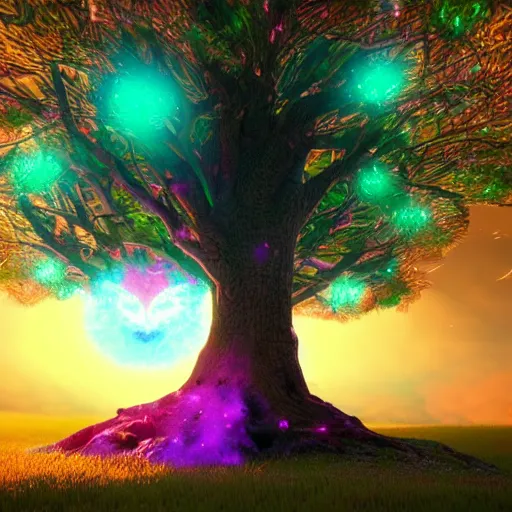 Prompt: colorful ethereal occult tree of life, octane render, unreal engine, raytracing, trending on Artstation, digital art