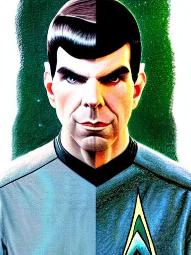 Prompt: : ZACHARY QUINTO SPOCK fanart + 90s COLORED PENCIL + art by J.C. LEYENDECKER + 4K UHD IMAGE + STUNNING QUALITY + CRAYON TEXTURE