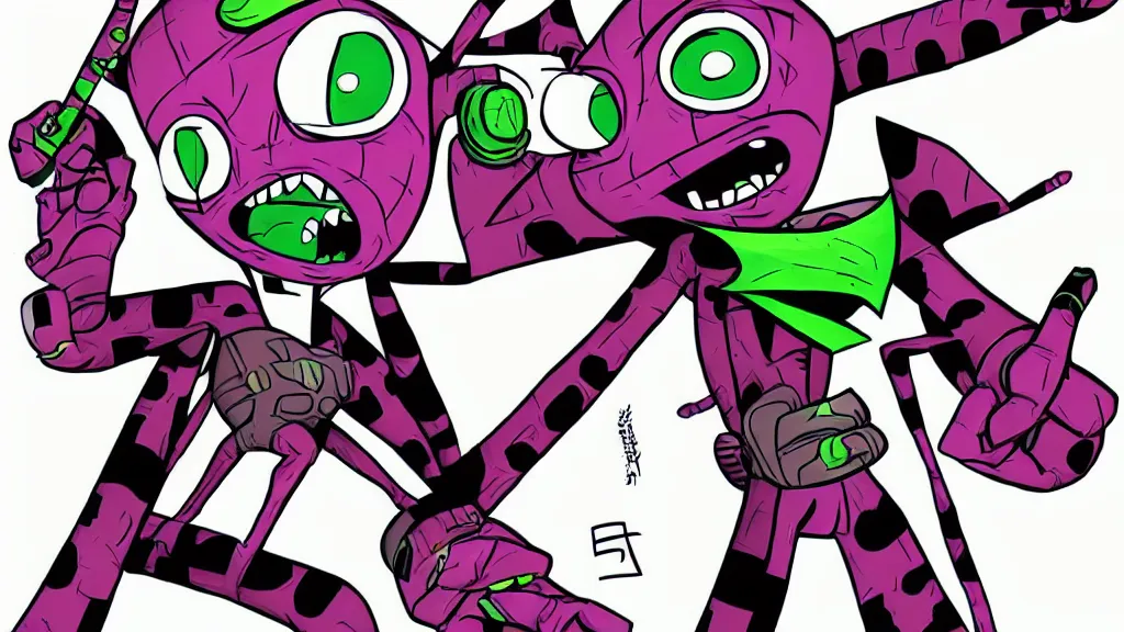 Image similar to Zim!!! from Invader Zim, in the style of artist Kim Jung Gi,