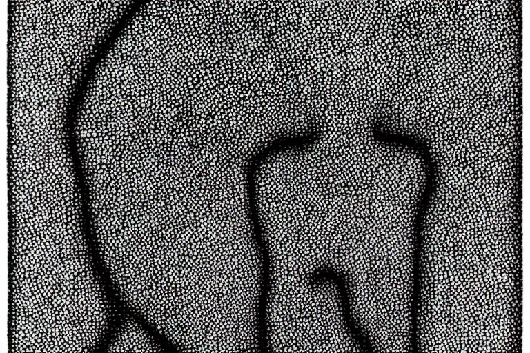 Prompt: face made out of worry, faceless people dark, dots, drip, stipple, pointillism, technical, abstract, minimal, style of francis bacon, asymmetry, pulled apart, cloak, hooded figure, made of dots, abstract, balaclava, colored dots