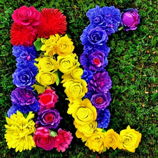 Image similar to the letter a made of colorful flowers.