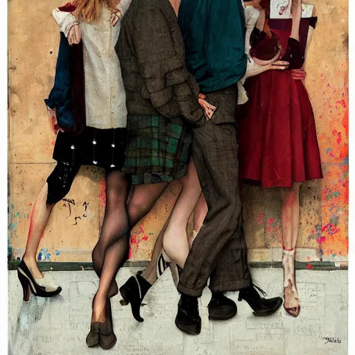 Image similar to elle fanning, ana de armas, anya taylor joy in prey picture by norman rockwell, asymmetrical, dark vibes, realistic painting, organic painting, matte painting, geometric shapes, hard edges, graffiti, street art : 2 by norman rockwell : 4