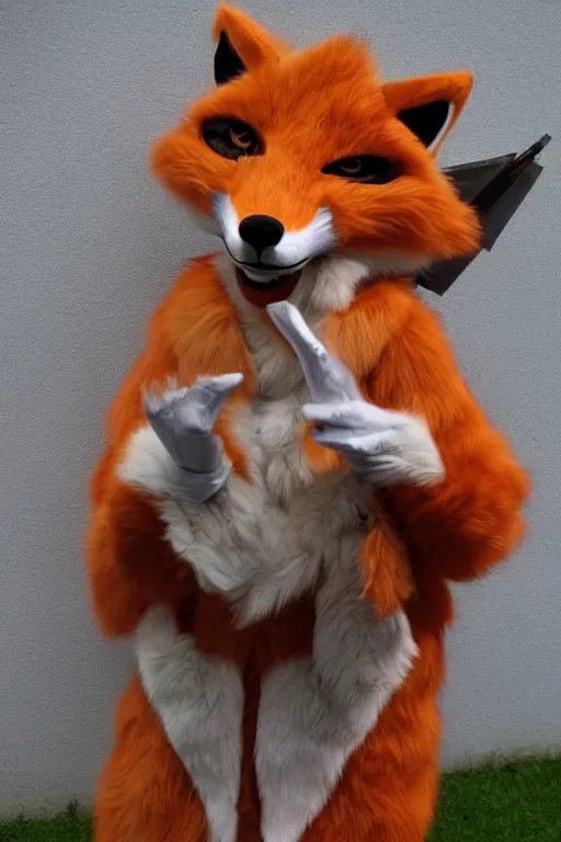 Image similar to an anthropomorphic fox, fursuit!!!!