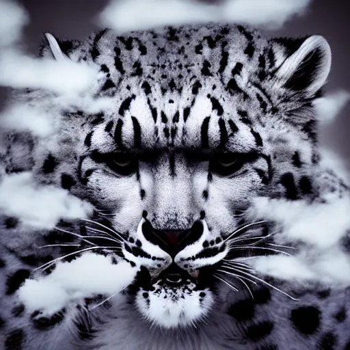 Image similar to snow leopard doing tricks with vape clouds, iPhone photo