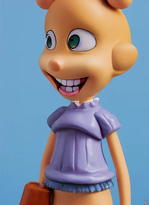 Prompt: a hyperrealistic lowbrow oil panting of a looney kawaii anime girl figurine caricature with a big dumb goofy grin and large pretty sparkling eyes featured on Wallace and Gromit by Studio Ghibli