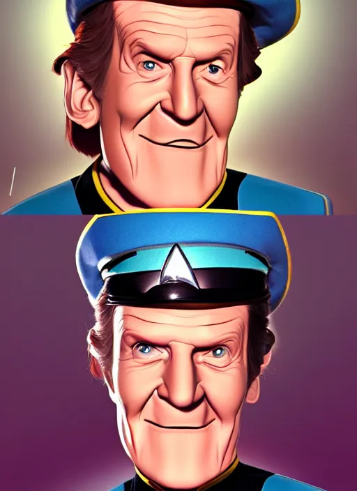 Image similar to cute star trek officer tommy cooper, natural lighting, path traced, highly detailed, high quality, digital painting, by don bluth and ross tran and studio ghibli and alphonse mucha, artgerm