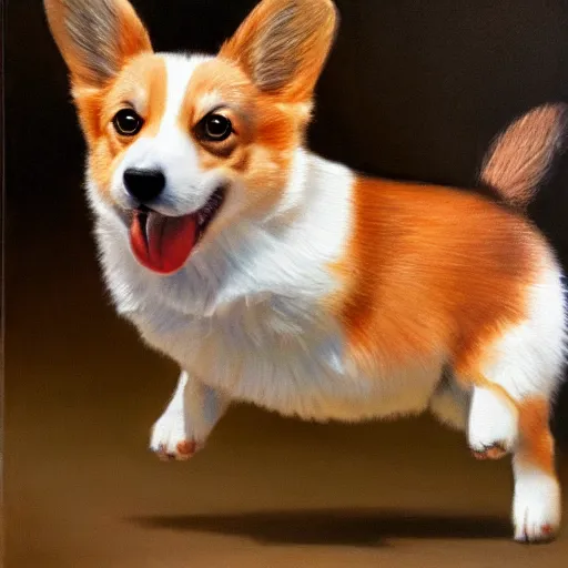 Image similar to an corgi leaving the nest to fly for the first time, oil on canvas, portrait, intricate, 8k highly professionally detailed, HDR, CGsociety