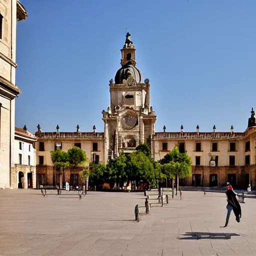 Prompt: el escorial square with the sanctuary of the virgen de gracia, by martin rico y ortega