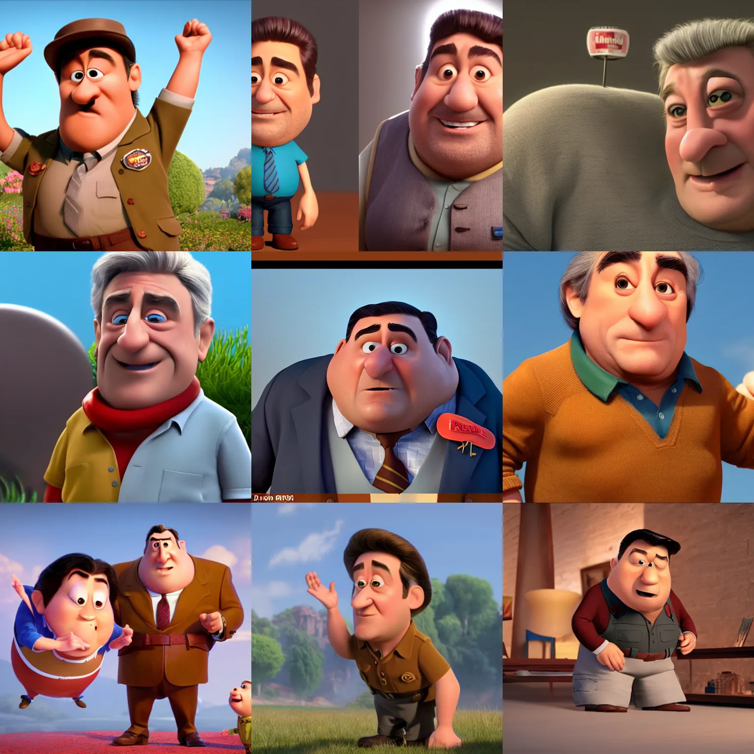 Prompt: calm robert deniro at 4 0 years old as a pixar disney character from up ( 2 0 0 9 ), unreal engine, octane render, 3 d render, photorealistic