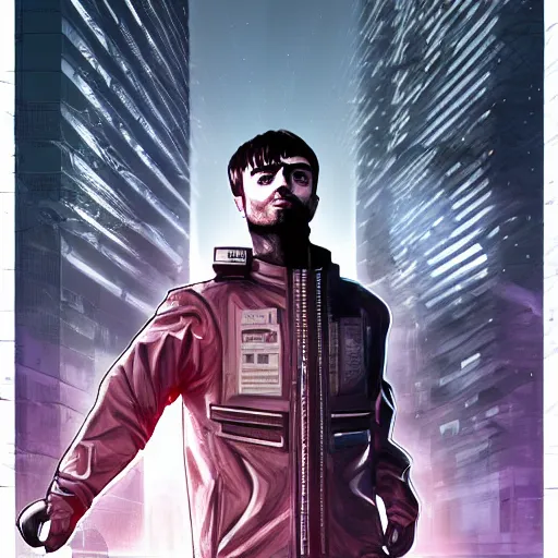 Image similar to cyberpunk daniel radcliffe as the leader of a futuristic communist nation, cybernetics, sharp lines, digital, artstation, colored in