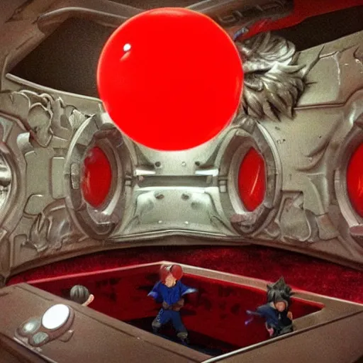 Prompt: red ball on the table. an inside spaceship. Baroque style. Anime. Dragon ball Z