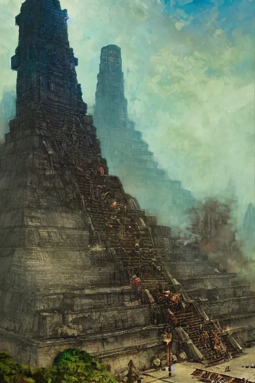 Image similar to a kaiju towers over a mayan temple, by norman rockwell, jack kirby, jon berkey, earle bergey, craig mullins, ruan jia, jeremy mann, tom lovell, marvel, astounding stories, 5 0 s pulp illustration, scifi, fantasy, artstation creature concept