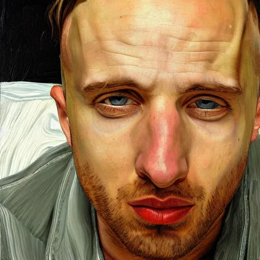 Prompt: high quality high detail painting by lucian freud, hd, portrait jesse pinkman