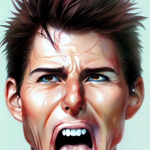 Image similar to A close-up anime portrait of tom cruise screaming, by a professional manga illustrator, Stanley Artgerm Lau, WLOP, Rossdraws, James Jean, Andrei Riabovitchev, Marc Simonetti, and Sakimichan, tranding on artstation