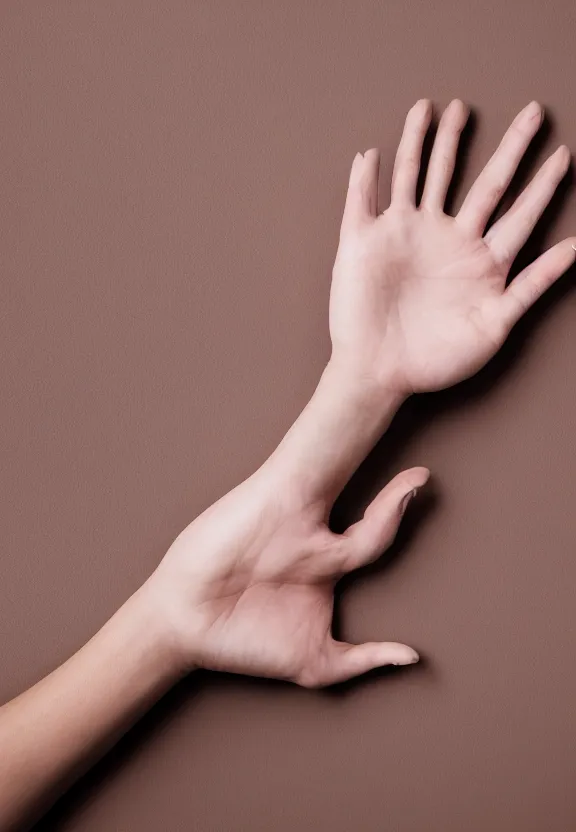 Image similar to photorealistic woman's hand with palm up, palm pattern visible, five fingers, pov photo, instagram photo, studio photo, 9 0 mm, f / 1. 4