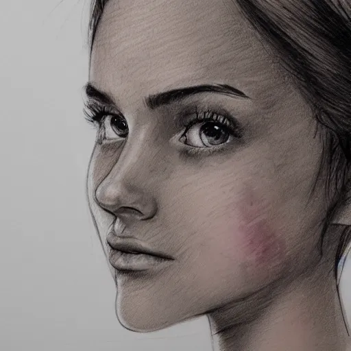 Image similar to beautiful young woman face with very light freckles on cheeks artist sketch closeup