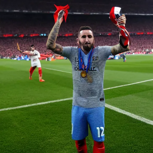 Image similar to koke resurreccion lifting the champions league throphy