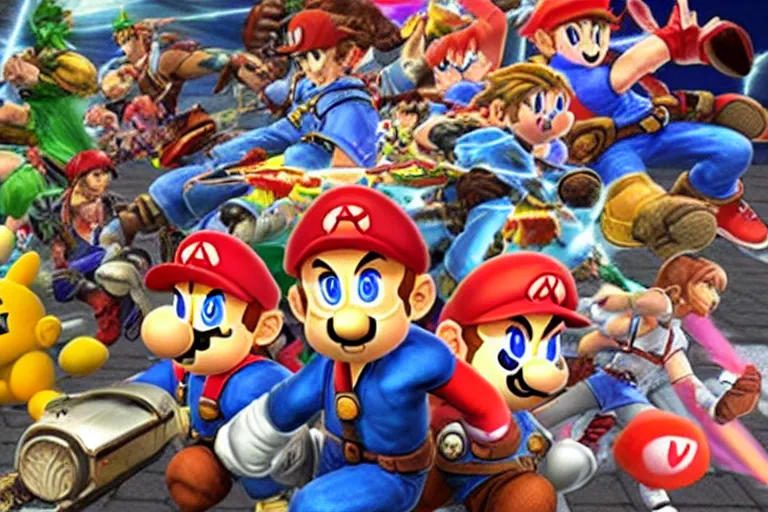 Image similar to photograph of bros playing smash bros