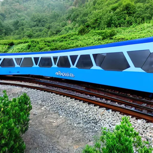 Image similar to a blue hexagonal train