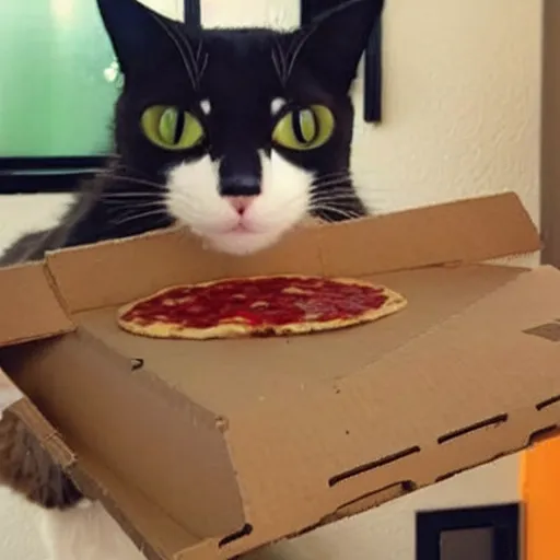 Prompt: a cat working as pizza delivery man
