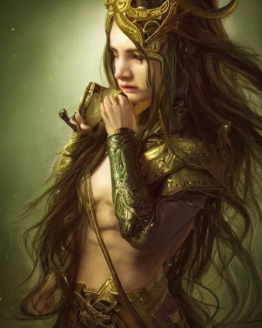 Prompt: a beautiful photo of a young woman, green elf ranger with long flowing hair and a green leather hood, elf ranger leather armor with olive green and brown colors and gold lining, young female face, cinematic top lighting, insanely detailed and intricate, face by wlop, Charlie Bowater, designs by zhelong xu and gustave doré, golden ratio, symmetric, elegant, ornate, luxury, elite, matte painting, cinematic, trending on artstation, deviantart and cgsociety, 8k, high resolution