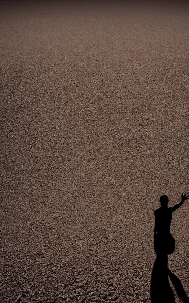 Prompt: a black man standing in the middle of a desert, blue sand, dark night, dramatic lighting, album cover abstract art, vibrant colors, expressive composition