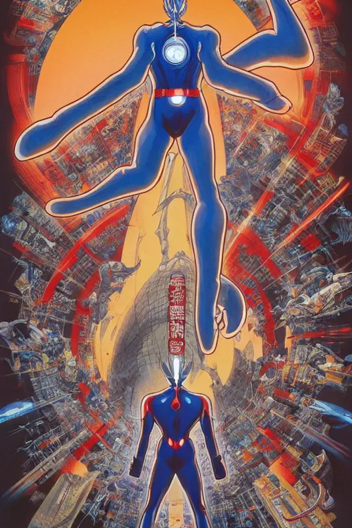 Image similar to poster of ultraman, symmetrical, by yoichi hatakenaka, masamune shirow, josan gonzales and dan mumford, deayami kojima, takato yamamoto, barclay shaw, karol bak, yukito kishiro