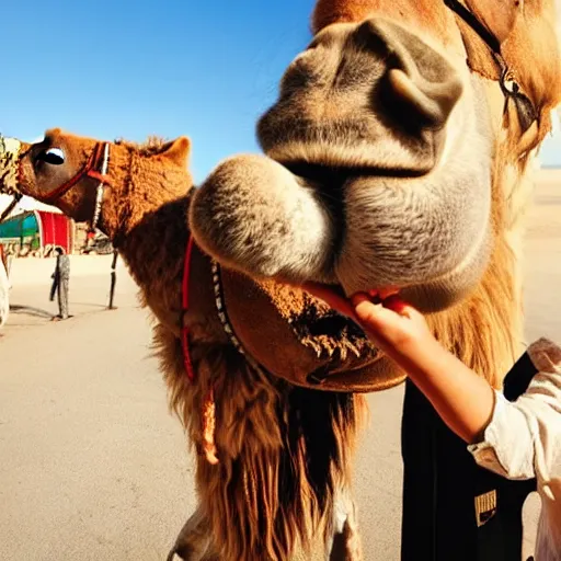 Image similar to camel stealing an ice cream from the hands of a saudi arabian prince