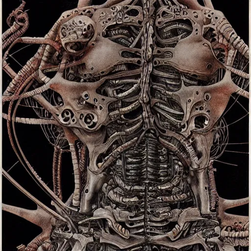 Prompt: biomechanical atrocity by katsuhiro otomo and giger