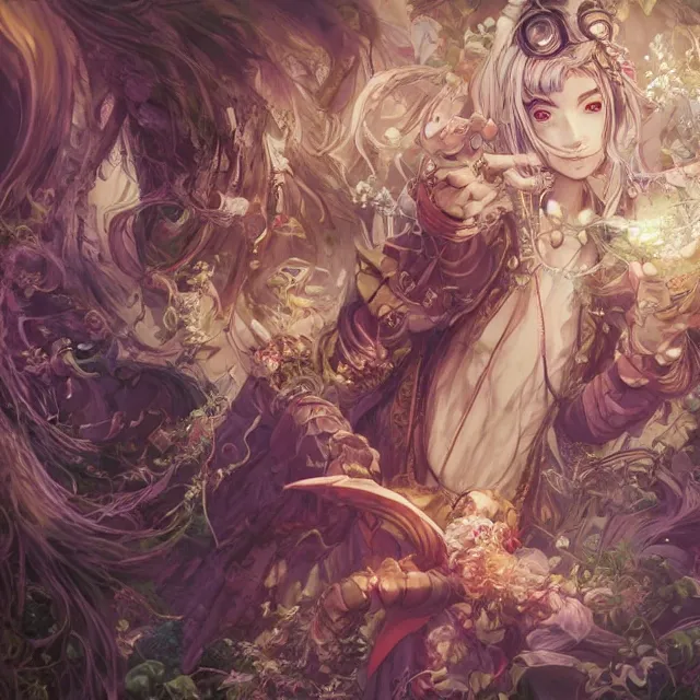 Image similar to the portrait of chaotic good female druid alchemist as absurdly beautiful, gorgeous, elegant, young anime girl, an ultrafine hyperdetailed illustration by kim jung gi, irakli nadar, intricate linework, sharp focus, bright colors, octopath traveler, final fantasy, unreal engine 5 highly rendered, global illumination, radiant light, detailed and intricate environment