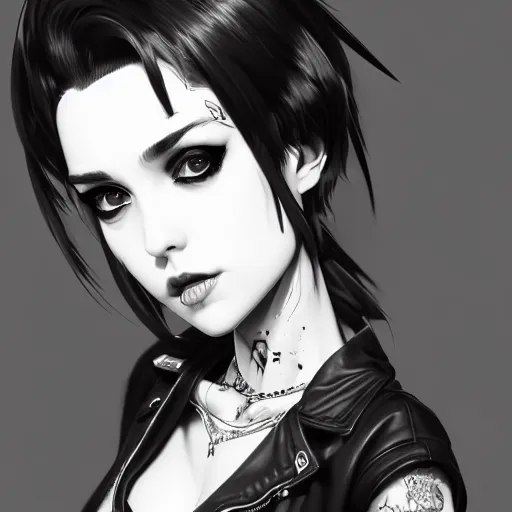 Image similar to portrait of a beautiful punkrock woman in crop top, art by saruei and guweiz and ilya kuvshinov, digital art, highly detailed, intricate, sharp focus, trending on artstation hq, deviantart, pinterest, unreal engine 5, 4 k uhd image