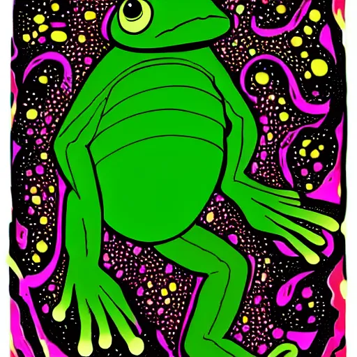 Prompt: Pop Wonder 🪐 alienart.eth artwork of a slithering frog-bog-monster-weirdo, NFT