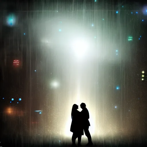 Prompt: couple, mystical, with fog, kissing, on galaxy, high resolution, cyberpunk, video game, digital art, with stars