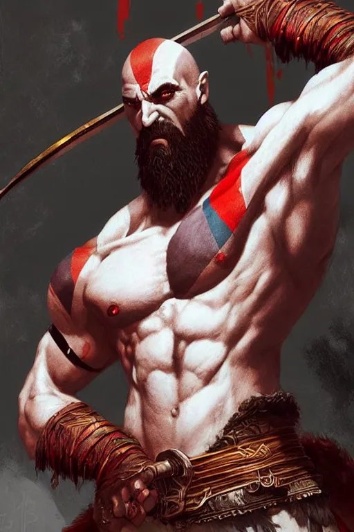 Image similar to a ultradetailed beautiful panting of kratos from god of war, by conrad roset, greg rutkowski and makoto shinkai trending on artstation