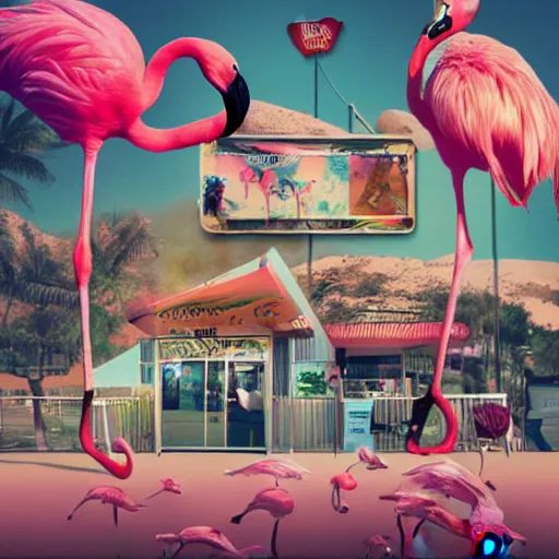 Image similar to the flamingo cafe, internetcore mashup plunderphonic collage album cover, meme trending on artstation