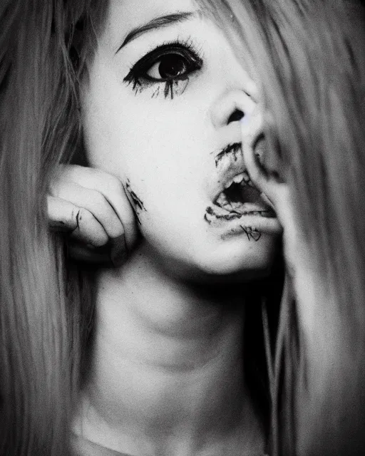 Image similar to psycho yandere obsessed girl, depressive, horror, dark, studio quality, portrait photo, award winning,