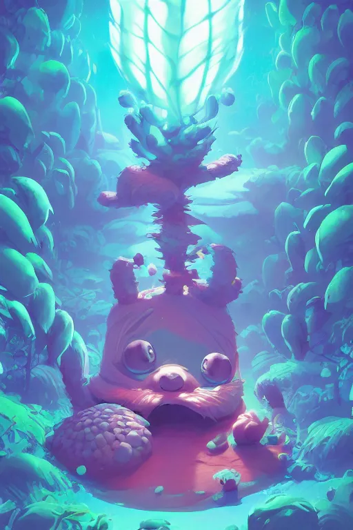 Image similar to smurf ghost creature animal sushi cristal very big eye roots cactus elemental flush of force nature micro world fluo fishscale, behance hd by jesper ejsing, by rhads, makoto shinkai and lois van baarle, ilya kuvshinov, rossdraws radiating a glowing aura global illumination ray tracing hdr