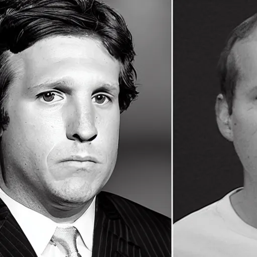 Prompt: black and white, mugshot, tucker carlson, crying like a baby